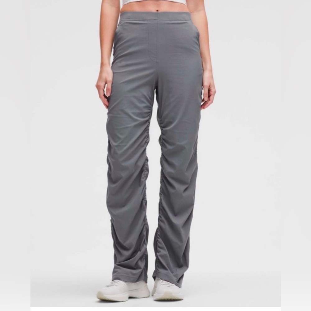 Gray Ruched Straight-Leg Women’s Pants